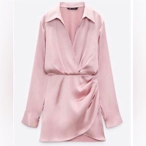 Zara Pink Satin Wrap Dress